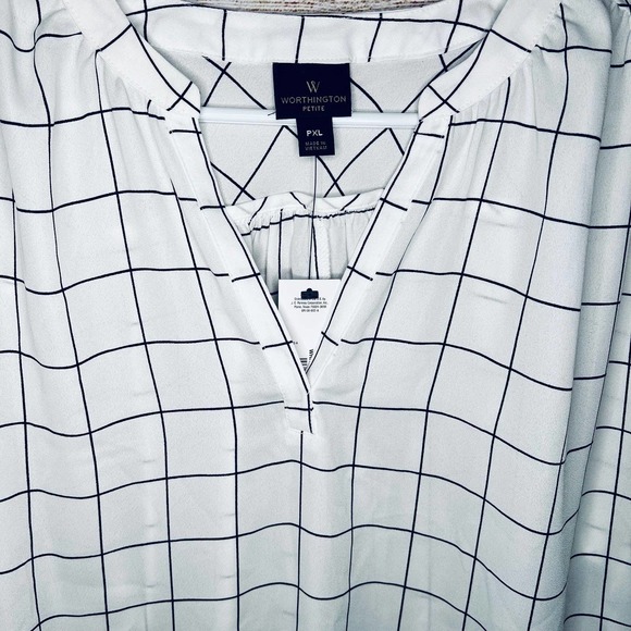 Women’s Worthington white and black grid patterned blouse, NWT - Picture 5 of 6